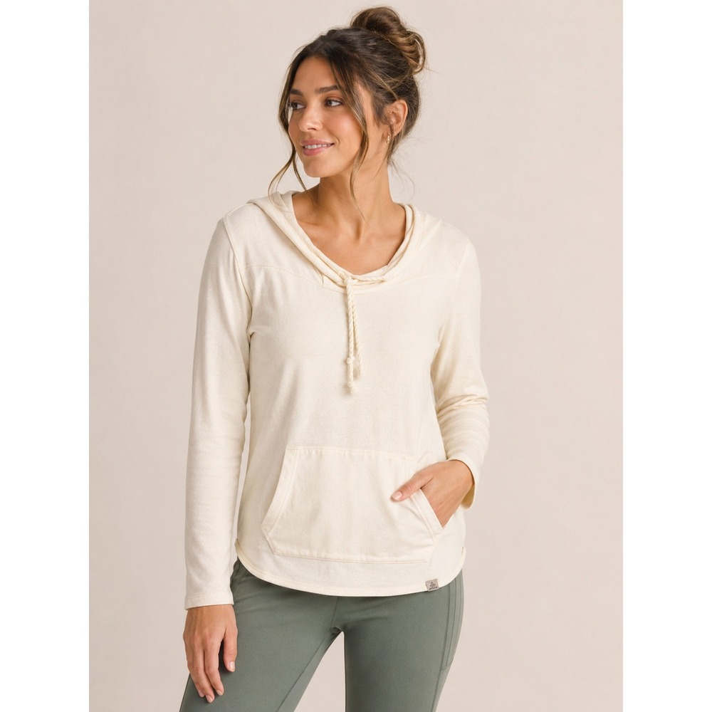 prAna Hooded Pullover Top Ivory Long Sleeve Kangaroo Pocket Boho Yoga Medium
